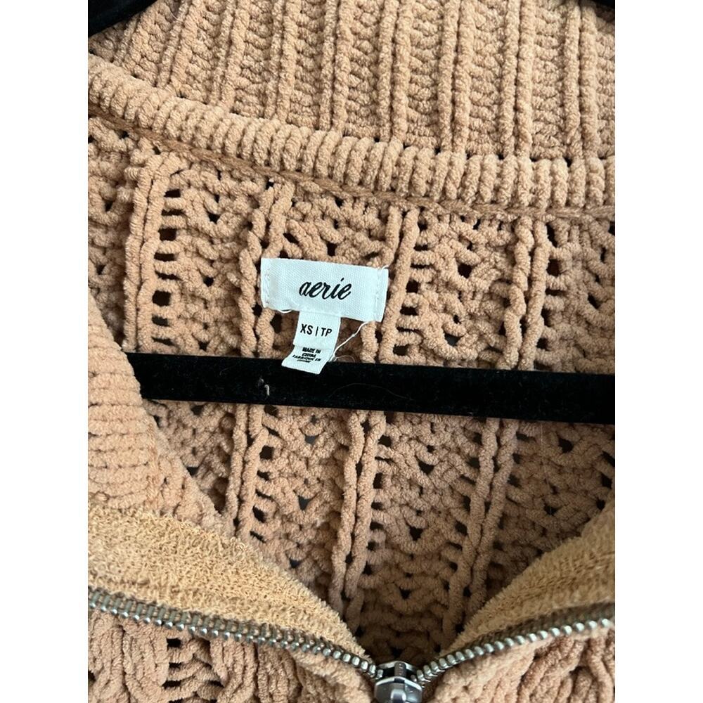 Aerie Knit Tan Quarter Zip - Picture 2 of 3